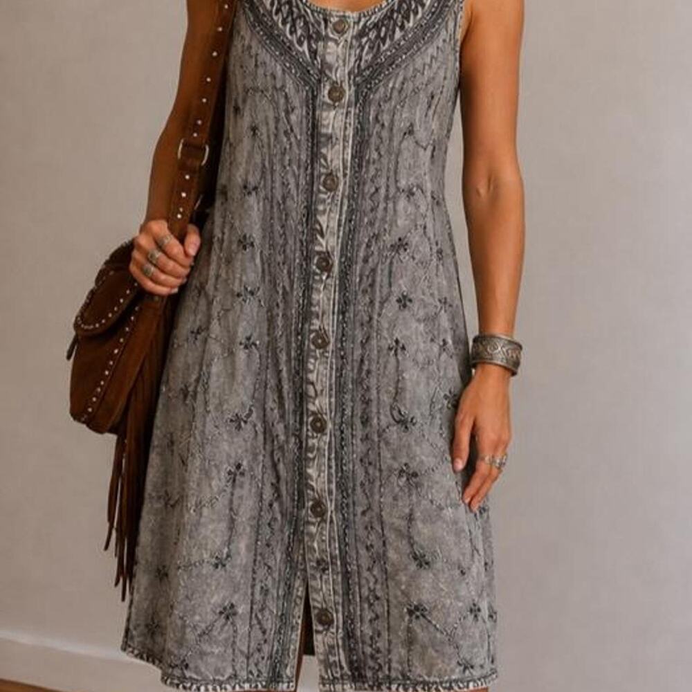 NWT Y2K Boho Acid Embroidered Rayon Tunic Dress Fairy Grunge Whimsigoth Plus Sz